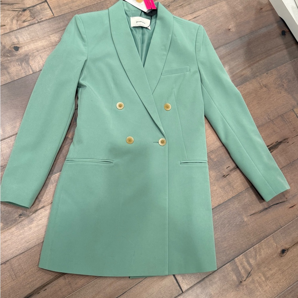 Stradivarius  Double-Breasted Mint Green Blazer